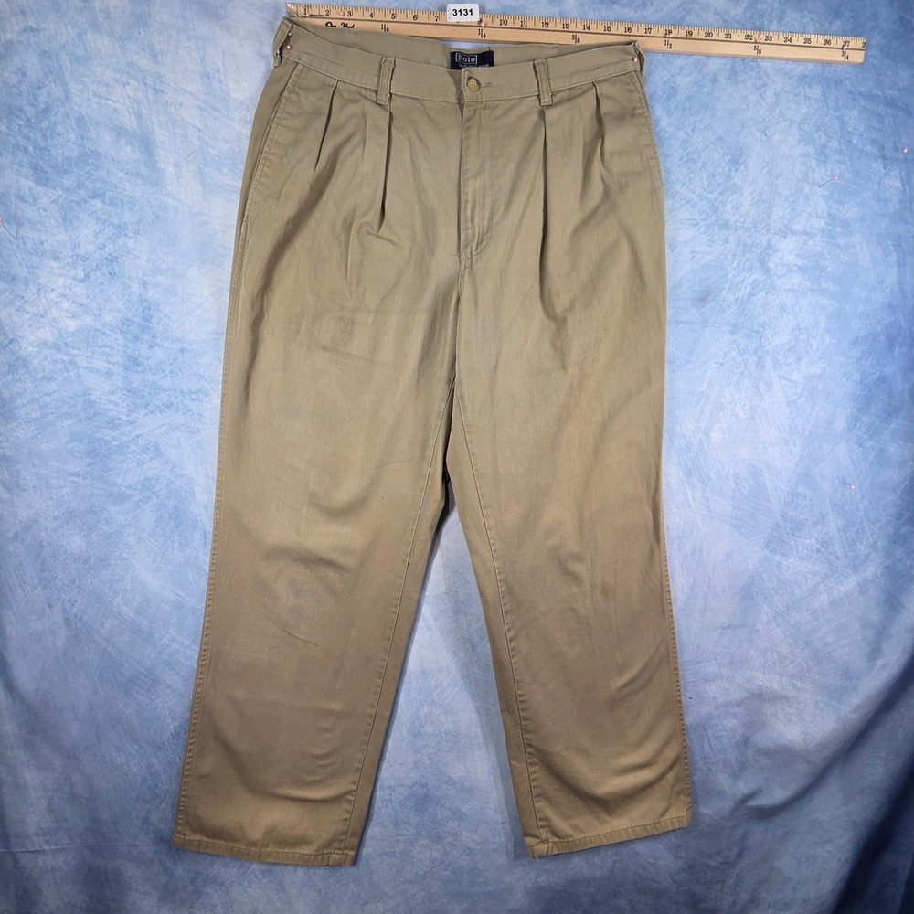 Vintage Polo Ralph Lauren Andrew Pant Khaki Chinos Pleated Made in USA 34x30 Tan